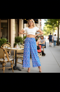 Pantalon large taille haute longueur totale imprimé géométrique en mousseline coupe décontractée pour femme – Idéal été - Product Image 2