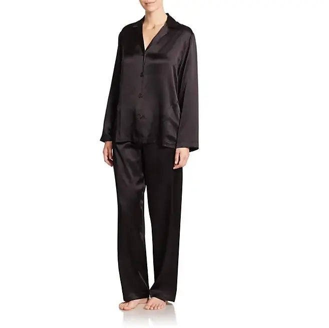 Loungewear 2 Piece Long Sleeve Silk Button Down Pyjamas Women Sleepwear