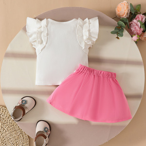 2025 Summer Solid White Cotton Top Pleated Skirt Set for Toddler Girls <strong>Handmade</strong> Casual Style Ruffled Sleeveless Sweet Flower - Product Image 6