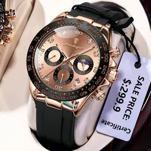 POEDAGAR 629 크로노그래프 남자 시계 실리콘 벨트 손목 방수 빛나는 날짜 석영 시계 남성용