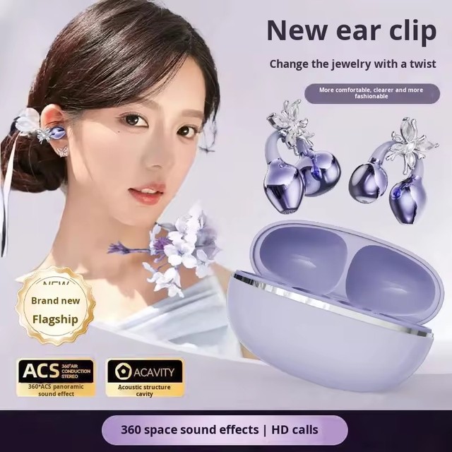Gq13 Ear Clip Wireless Earphones Hifi Sound Open Ear Tws Earbuds With Diamond Buckle Clips Ear-clip Headset Clip-On Headphones