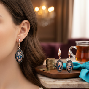 Hamsa <b>Dangle</b> Clip on <b>Earrings</b> <b>Black</b> CZ Stone Turkish Wholesale 925 Sterling Silver Fine Jewelry - Product Image 3