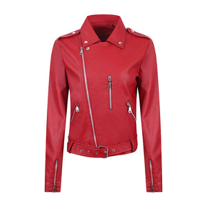 Abrigo de cuero de PU de alta calidad para mujer, estilo motero ajustado, de moda, con efecto lavado - Product Image 2