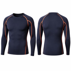 Kaos Lari Lengan Panjang Kompresi Khusus Pabrik dengan Jahitan Kontras untuk Pria Marathon Fitness Logo OEM - Product Image 5
