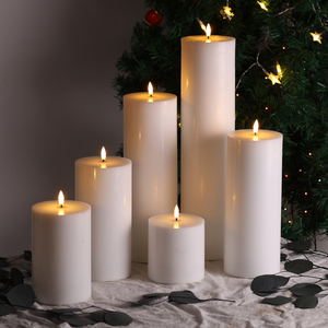 Set Lilin Parafin Matti Ukuran Berbeda Warna Putih Grosir Tiga Ukuran Berbeda 3 Lilin Pilar Bunga Besar dengan Vas LED - Product Image 1