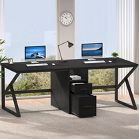 Bureau d'ordinateur moderne pour 2 personnes avec tiroir à dossiers, grand bureau double avec armoire de rangement pour bureau à domicile