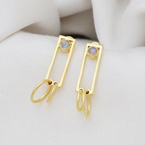 Pendientes de gota de piedra lunar arcoíris Natural de Plata de Ley 925 hechos a mano indios estilo bonito Chapado en plata y oro al por mayor - Product Image 2