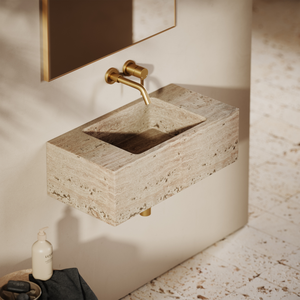 Lavabo Rettangolare Sospeso in Travertino Naturale di Lusso, Lavandino in Pietra Porosa, <span class=keywords><strong>Dimensioni</strong></span> Personalizzabili per Bagno - Product Image 6