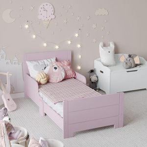 <span class=keywords><strong>Lit</strong></span> classique en bois pour enfants <span class=keywords><strong>avec</strong></span> garde-corps latéral de sécurité pour filles et garçons, parfait pour la sécurité combinée des chambres junior (rose) - Product Image 3