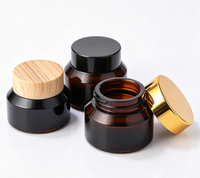 Pots en verre ambré épais de qualité alimentaire, vides, pour pommades, 15g, 30g, 50g, avec couvercles en bois, contenants inodores pour pâtes réparatrices apaisantes