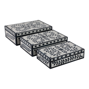 Scatole portaoggetti decorative rettangolari con design a petali per casa, ufficio, camera da letto, scatola decorativa con coperchio rimovibile, set di tre - Product Image 1