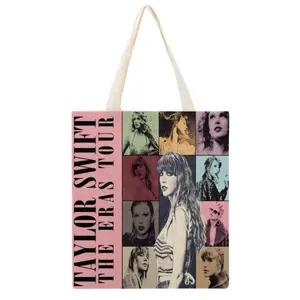 Custom Large Differently full Painted taylor Music Lovers Cotton premium Canvas Tote Shopping Bag Reusable Handled