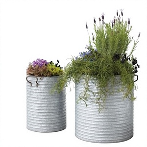 Greatest Quality Galvanized Metal Round Planters With Handle For Garden Galvanized Steel Planter With Handle Classic Outdoor Pot - Product Image 1