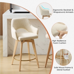 Tabourets <span class=keywords><strong>de</strong></span> <span class=keywords><strong>bar</strong></span> modernes <span class=keywords><strong>et</strong></span> bon marché en <span class=keywords><strong>beige</strong></span>, <span class=keywords><strong>tabouret</strong></span> <span class=keywords><strong>de</strong></span> <span class=keywords><strong>bar</strong></span> rembourré en lin avec dossier creux <span class=keywords><strong>et</strong></span> pieds en <span class=keywords><strong>bois</strong></span> pour cuisine, <span class=keywords><strong>bar</strong></span>, café - Product Image 2