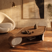 Table basse sculpturale contemporaine en bois de noyer naturel pour salon et salle de séjour