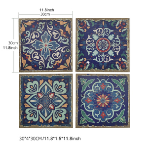 Ensemble de 4 décorations murales carrées en bois rustiques vintage pour la maison, le salon - Product Image 3