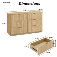 Commode à 6 tiroirs en bois massif de style américain moderne avec placage en chêne naturel, meubles de chambre à coucher
