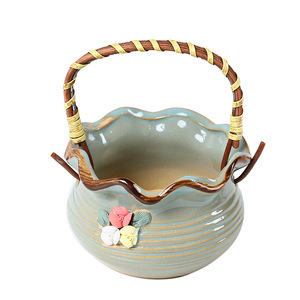 Personalized and minimalist hanging rattan <b>basket</b>, micro landscape succulent flower pot hanging basin hook - Product Image 5