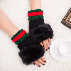 Hot Sale Women <b>Gloves</b> Winter Plush Faux <b>Fur</b> Knitted Keep Warm G218A - Product Image 1