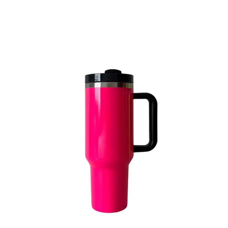 40OZ Handgrip Tumbler Cup Second Generation 304 Stainless Steel Thermos Fluorescent Solid Color Hot Thermal Large Water Cup Cars