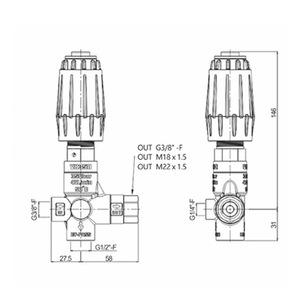 Válvula reductora de presión VB350, entrada de agua G3/8, 146 mm de altura, acero inoxidable, tipo de acción directa - Product Image 1