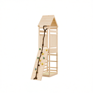 Casa de juegos de madera maciza con pared de escalada para uso en exteriores en el patio trasero para niños de 3 a 8 años - Product Image 1
