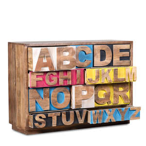 Commode industrielle moderne avec finition en bois recyclé, structure en métal noir, 5 tiroirs profonds - Product Image 1