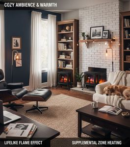 Calentador Eléctrico Portátil de 2000W con Protección Contra Sobrecalentamiento, Chimenea Eléctrica Infrarroja 3D con Diseño de Leña y Fuego para Hogar y Baño - Product Image 3