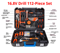 Nouveautés OEM : Kit combiné perceuse-visseuse sans fil multifonctionnelle 112 pièces 16,8 V avec batterie au lithium, ensemble d'outils de travail du bois, mallette souple