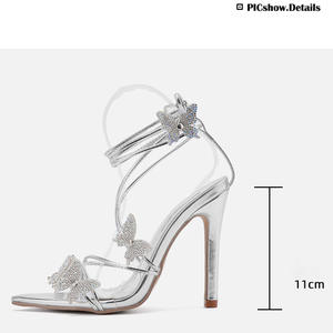 35-42 Yards European and American New Rhinestone Cross Strap Sexy <b>Pointed</b> Catwalk High Heel Sandals - Product Image 6