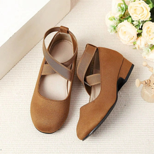 Nouvelles Chaussures de Cérémonie pour Filles, Style Rétro, en Daim, à Talons Carrés, avec Lacets Croisés, pour Enfants - Product Image 1