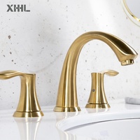 2 kolları güzel saten fırçalanmış altın banyo musluk pirinç su havzası musluklar banyo