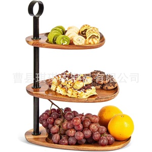 Bandeja de frutas de madera de acacia de 3 niveles, redonda, para decoración de mesa de sala de estar. - Product Image 2