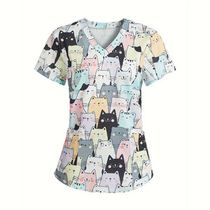 เสื้อสครับพิมพ์ลายสำหรับพยาบาลหญิง ชุดยูนิฟอร์มแฟชั่นพยาบาล ชุดยูนิฟอร์มพยาบาลหญิง ชุดยูนิฟอร์มทางการแพทย์ - Product Image 1