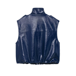 Veste <span class=keywords><strong>en</strong></span> similicuir pour <span class=keywords><strong>femme</strong></span> ZATRHMBM, collection printemps/automne 2026, nouvelle mode, col montant rétro, sans manches - Product Image 2