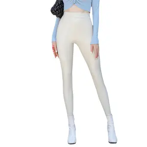 PU Leather Ladies Leggings Super Stretch Faux Leather Skinny Pencil Pants Thin Velvet Lining Trousers