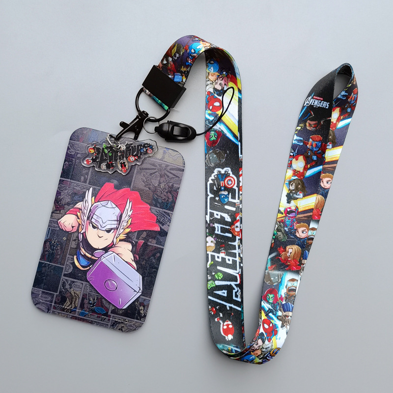 Anime Cool Cartoon Marvel Spider Man Hulk Thor Design Card Holder Lanyards Custom ID Name Badge Card Case Plastic Card Cover Image 5