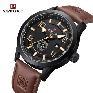 Naviforce 9229 Relógios masculinos com pulseira de couro e calendário à prova d'água, relógio de pulso de quartzo para homens, novo design