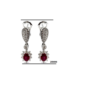 Boucles d'oreilles clips ovales classiques en or blanc 18 carats avec diamants et rubis pour femme - Idéales pour mariages et soirées - Product Image 2
