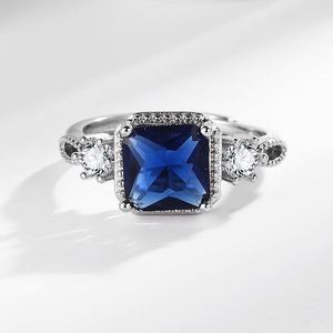 Bague de mariage ajustable en moissanite et zircon, style cube de sucre, 2 carats, imitation Paraiba colorée - Product Image 2