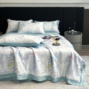 M Tencel Summer Cooling Quilt Set 4 Pieces Ice <b>Silk</b> Air Conditioning Quilt Double Size Feather Cotton Filling Reactive Printing - Product Image 3
