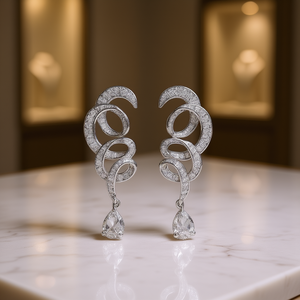 Orecchini pendenti di lusso in argento 925 con cristalli e design a goccia d'acqua per gioielli da festa da donna E3393 Champagne White - Product Image 2