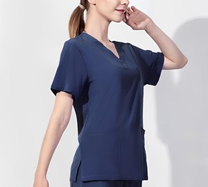 Juego de 2 uniformes médicos de trabajo, top de manga corta con cuello en V y 3 bolsillos, pantalones elásticos, de secado rápido y absorbente de sudor - Product Image 3