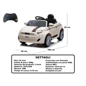 Coche eléctrico Fiat 500 blanco de 12V para niños con control remoto y luces para niños de 3 a 6 años - Product Image 3
