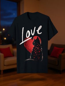 T-Shirt per Amanti dei Gatti Neri per San Valentino, 100% Cotone, Collo Tondo, Manica Corta, Stampa su un Lato, Stile Casual da Uomo - Product Image 2
