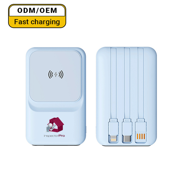 OEM 10000mAh Portable Power Bank for Phone Magnetic Wireless Charging 15W Quick Charge LED Display Built-in Cable USB Type-C