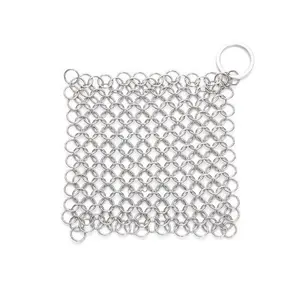Cast iron round square skillet scrubber stainless steel chainmail scrubber 5"X5" bbq accessories