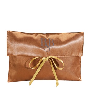 Wholesale Luxury Brown Satin Gift Packing Pouch with Bow Custom logo Printed Scarf Hair Extension Clothing Satin <b>Envelope</b> Bag - Product Image 2