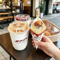 Boîte en papier personnalisée avec logo, biodégradable, écologique, pour desserts à emporter, glaces, gaufres bulles, cornets à crêpes