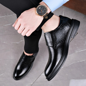 Men's Genuine Leather Oxfords Round Toe <b>Hook</b> Loop Soft Sole Office Career Dress <b>Shoes</b> Autumn Solid Color Business Formal Wear - Product Image 4